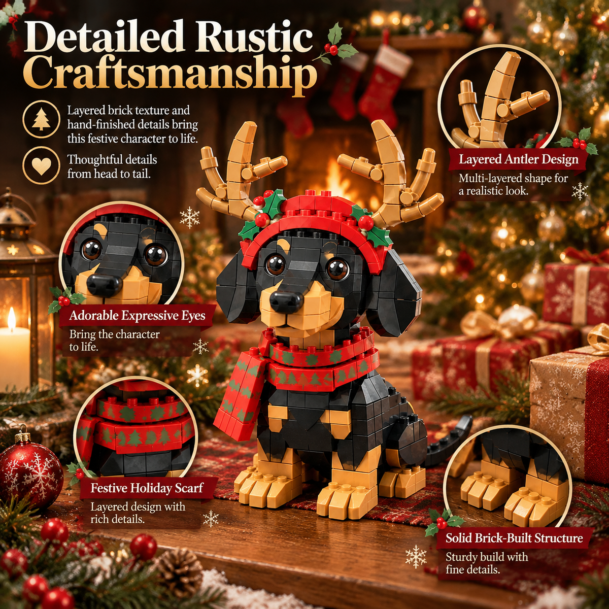 🔥DERNIER JOUR : 50 % DE RÉDUCTION ✨ Coffret de construction « Teckel renne de Noël »