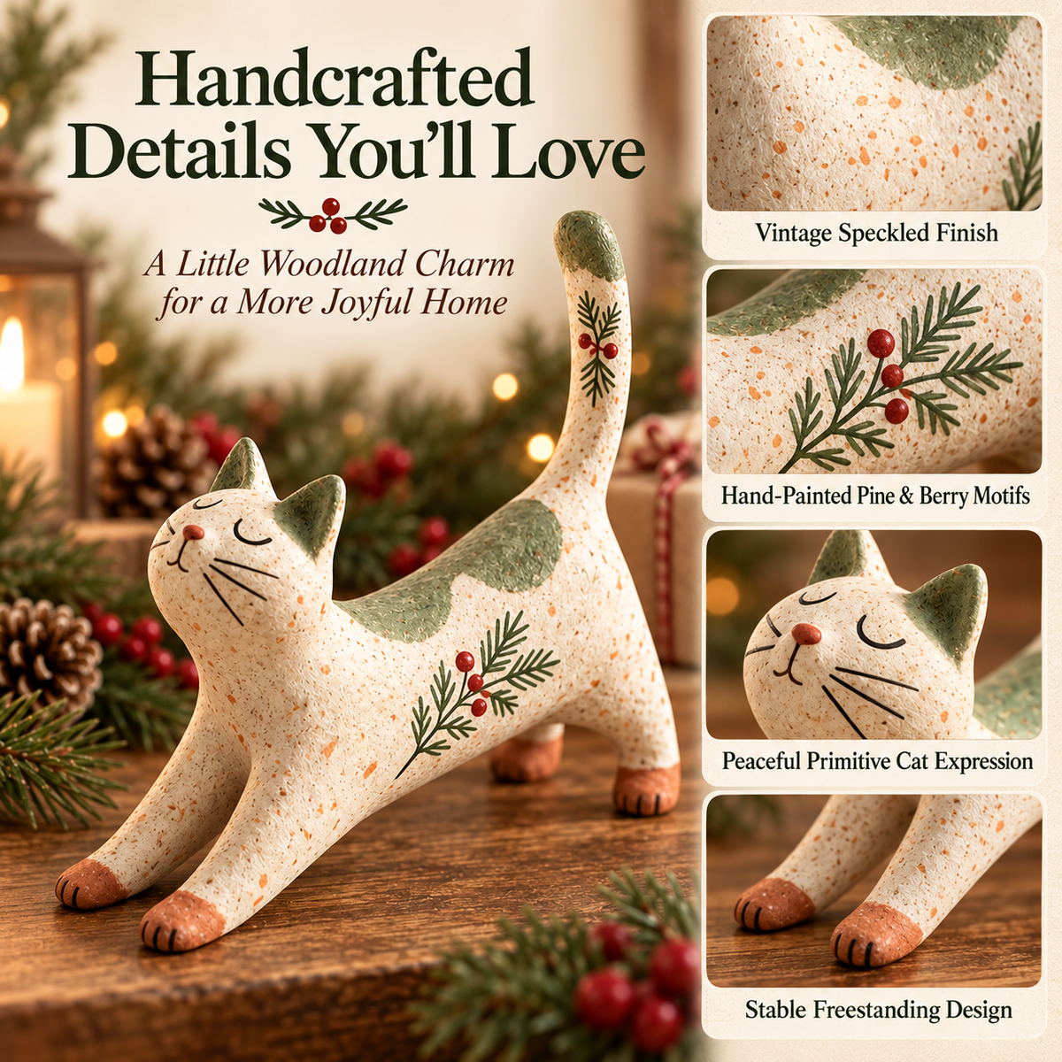 Figurine de chat de Noël sur le thème de la forêt