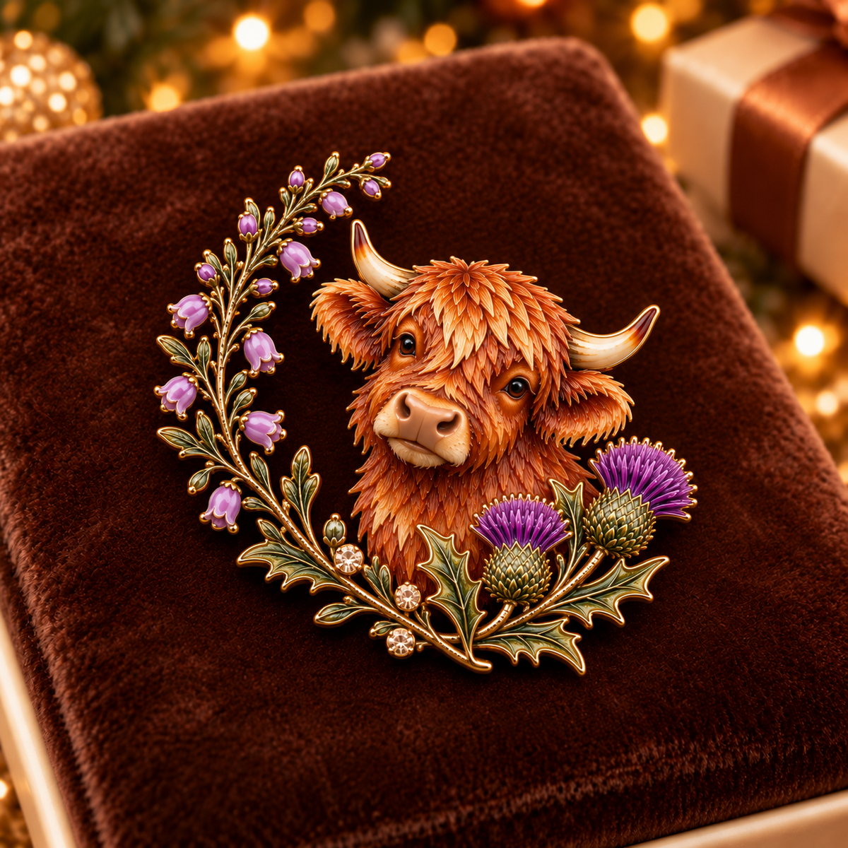 🐮Vache des Highlands et chardon 🏴󠁧󠁢󠁳󠁣󠁴󠁿 Broche en émail « Scottish Heritage »