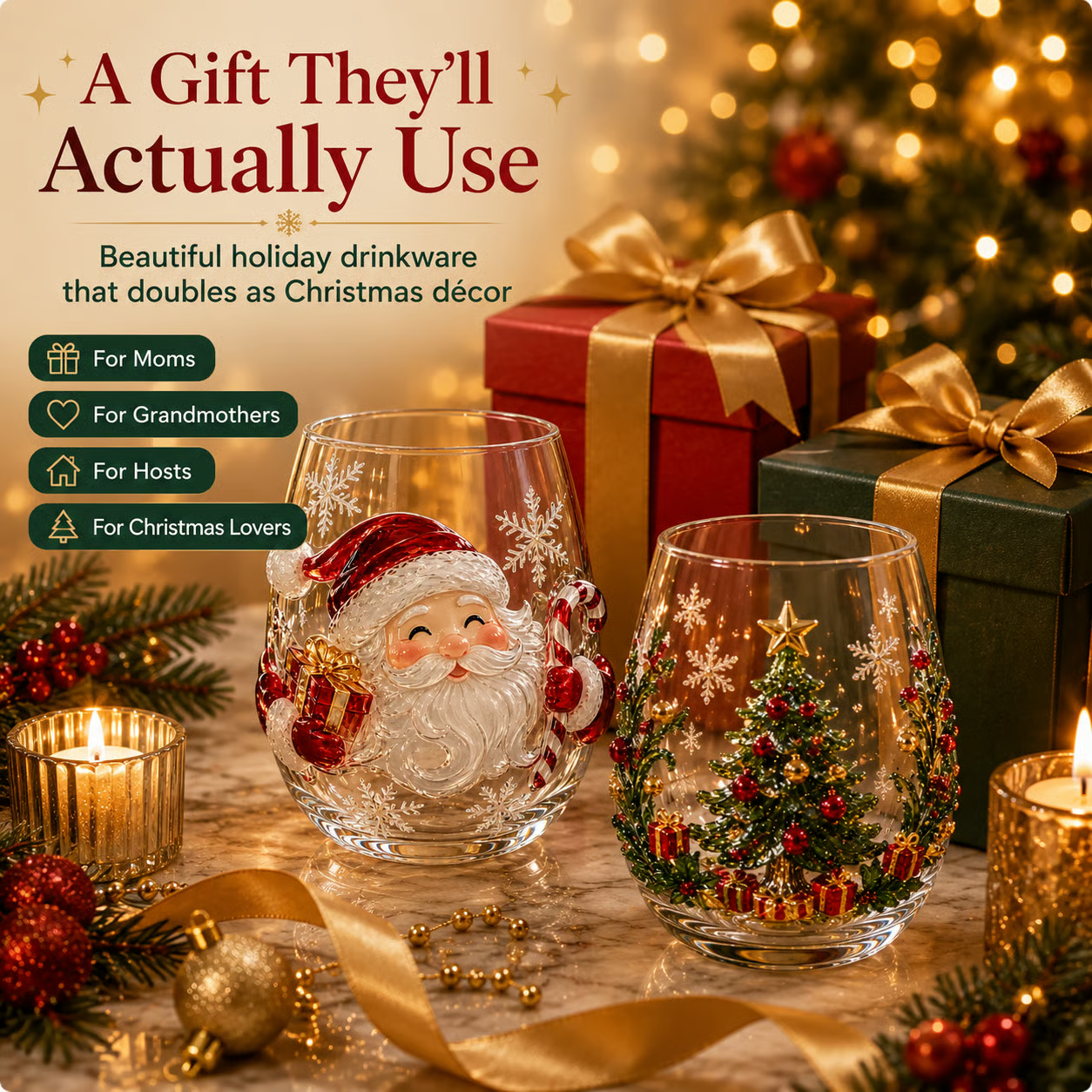 💥Collection de cadeaux de Noël : verres en verre magiques✨