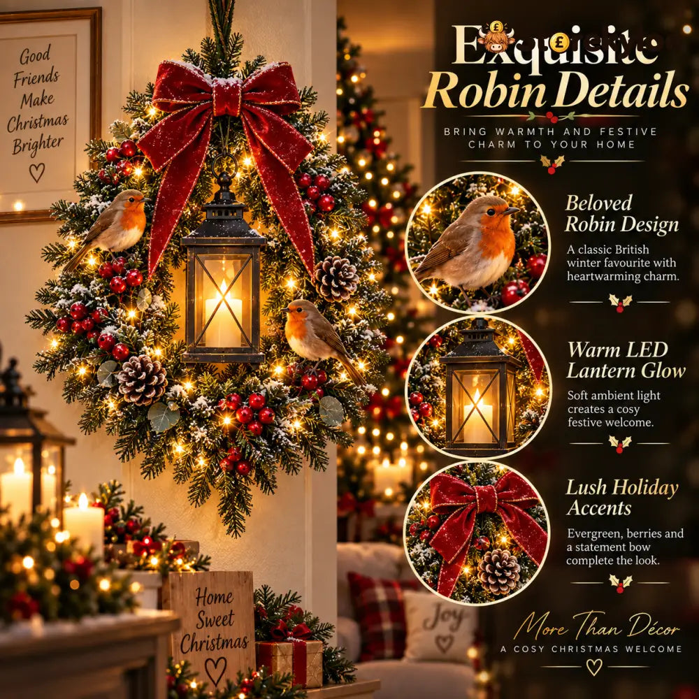 ✨Dernier jour : 49 % de réduction✨🐦 A Robin Glow™ – Couronne de Noël lumineuse en forme de rouge-gorge