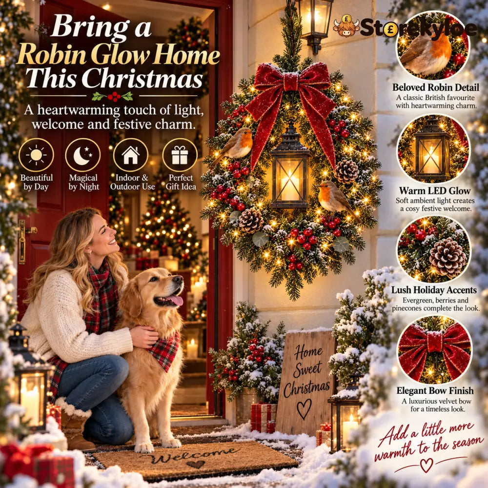 ✨Dernier jour : 49 % de réduction✨🐦 A Robin Glow™ – Couronne de Noël lumineuse en forme de rouge-gorge
