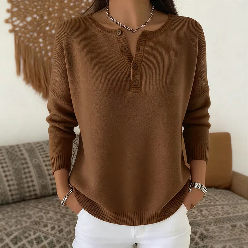 Pull Femme En Maille à Col En V Boutonné