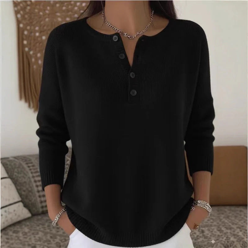Pull Femme En Maille à Col En V Boutonné