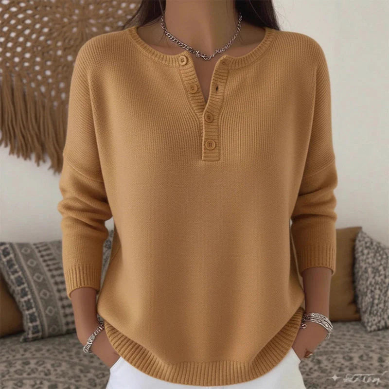 Pull Femme En Maille à Col En V Boutonné