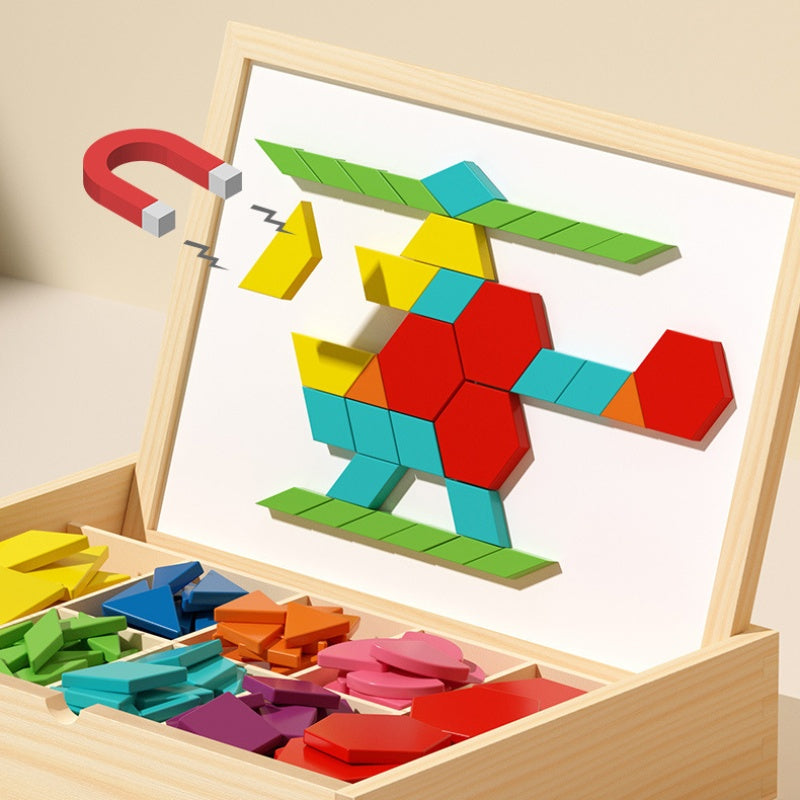 🎁Soldes de Noël anticipés 50 % DE RÉDUCTION🔥Puzzle magnétique en bois avec blocs à motifs🧩