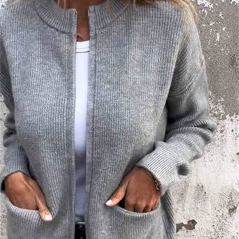 Cardigan confortable avec fermeture éclair pour femmes