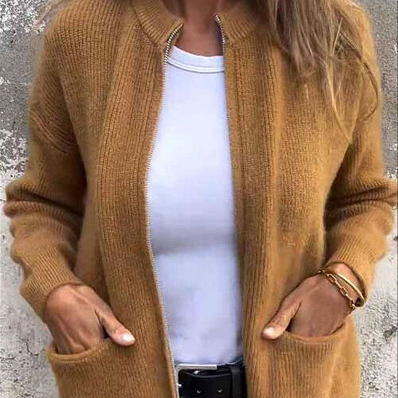 Cardigan confortable avec fermeture éclair pour femmes
