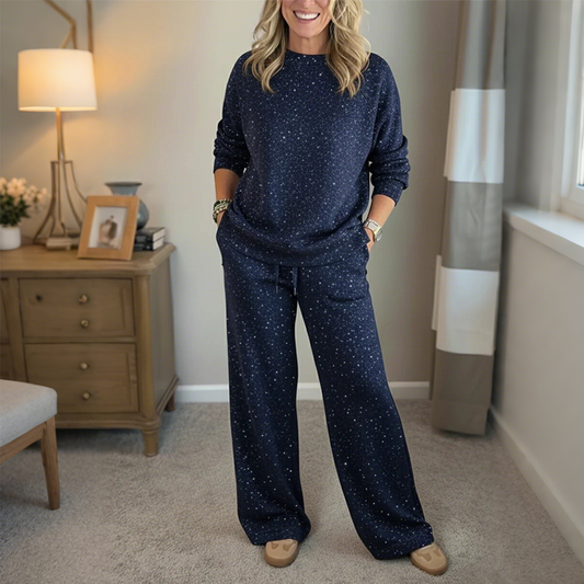 Ensemble deux pièces scintillant pour femme : pull et pantalon