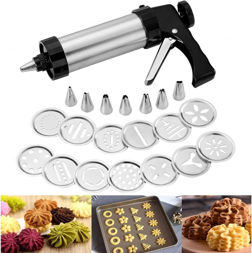 Presse à biscuits en acier inoxydable avec 13 disques et 8 embouts