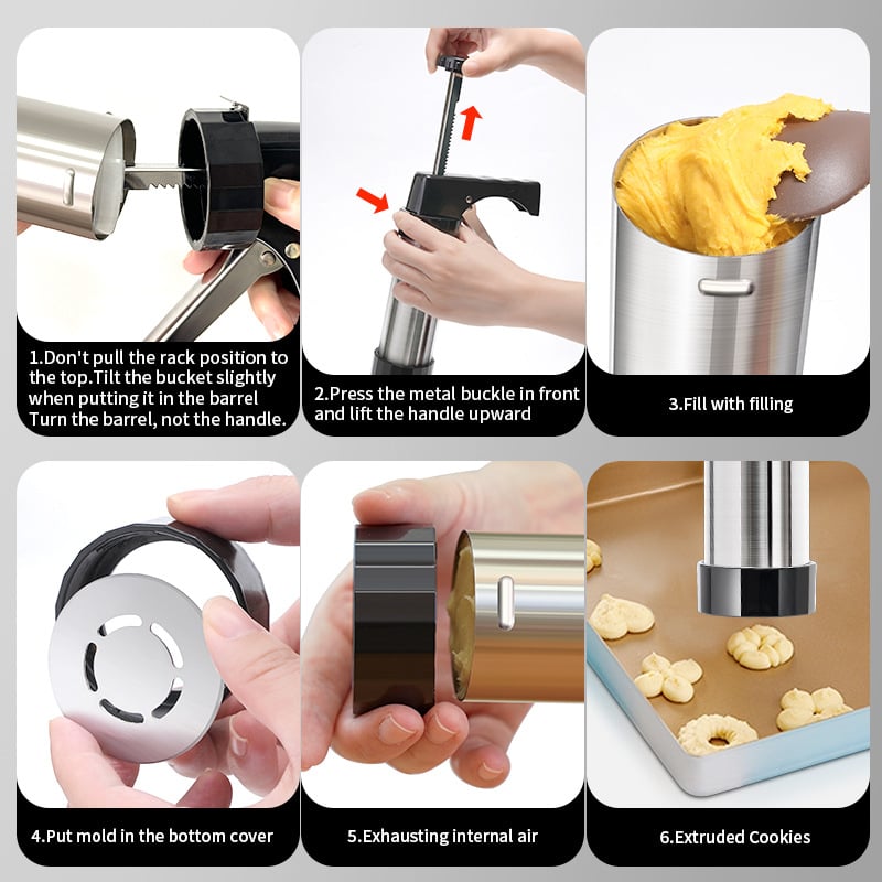 Presse à biscuits en acier inoxydable avec 13 disques et 8 embouts