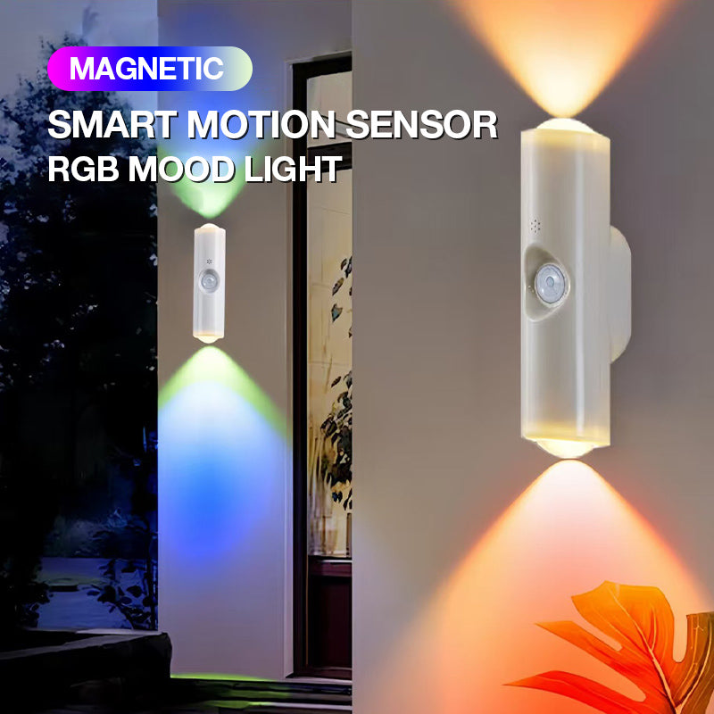 Veilleuse LED intelligente avec détecteur de mouvement, applique murale RGB à intensité variable et couleurs changeantes, éclairage d'ambiance magnétique adhésif rechargeable par USB avec effet dégradé pour chambre à coucher