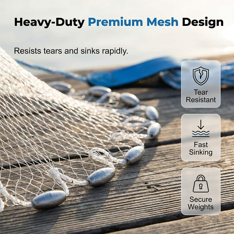 🎣 50 % DE RÉDUCTION POUR UNE DURÉE LIMITÉE ! ✨ Filet de pêche facile à lancer – Mailles ultra-résistantes, descente rapide, polyvalent 🌊