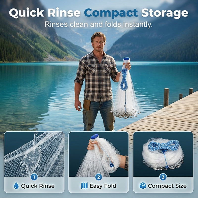 🎣 50 % DE RÉDUCTION POUR UNE DURÉE LIMITÉE ! ✨ Filet de pêche facile à lancer – Mailles ultra-résistantes, descente rapide, polyvalent 🌊