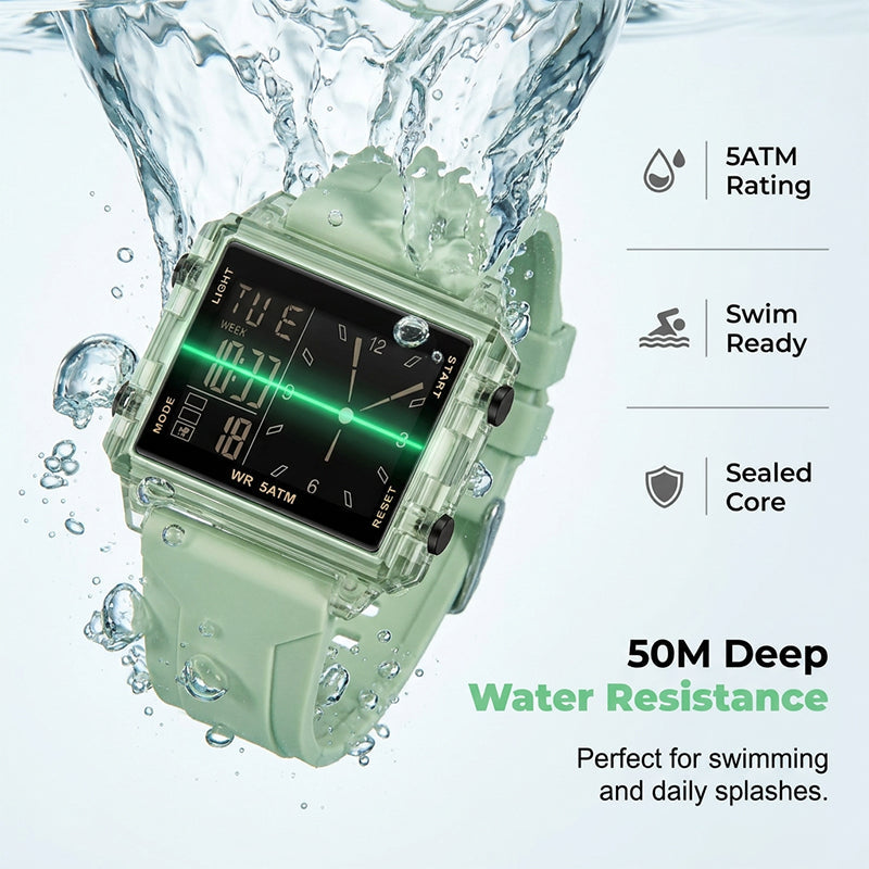 ⏳Offre spéciale à durée limitée⏰Montre numérique transparente étanche – étanchéité à 50 m, écran luminescent, affichage hybride ✨