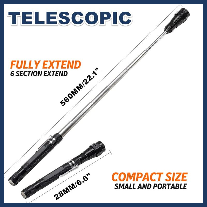 🔦 50 % de réduction pour une durée limitée ! ✨ Lampe torche magnétique télescopique multifonction — télescopique, col de cygne à 360°, ultra-lumineuse 🛠️
