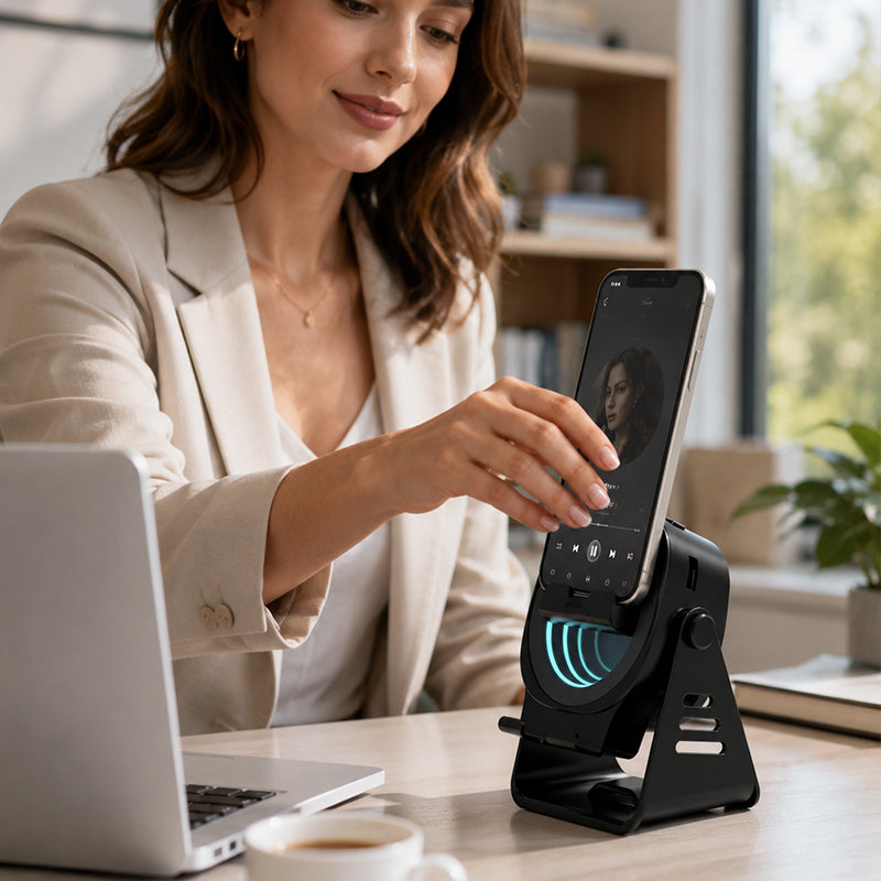 Support pour téléphone portable avec haut-parleur à induction