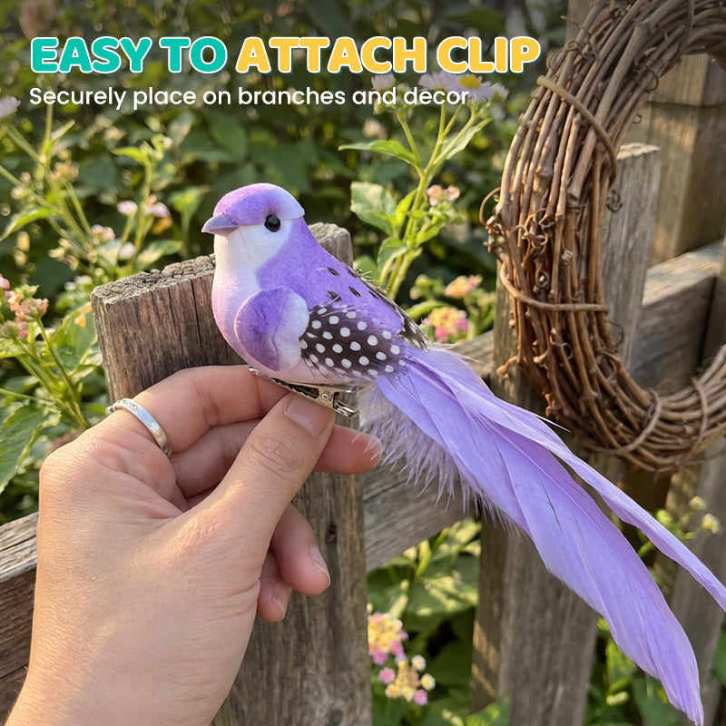 🐦 Oiseaux en plumes artificielles avec pince (12 pièces par paquet)
