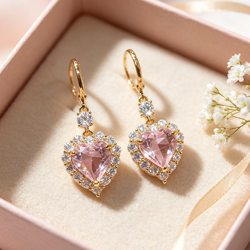 🩵Boucles d'oreilles pendantes en forme de cœur étincelantes