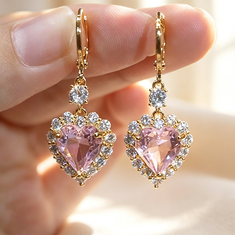 🩵Boucles d'oreilles pendantes en forme de cœur étincelantes