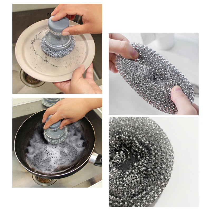 Brosse à récurer avec distributeur de liquide vaisselle et tête amovible en PET