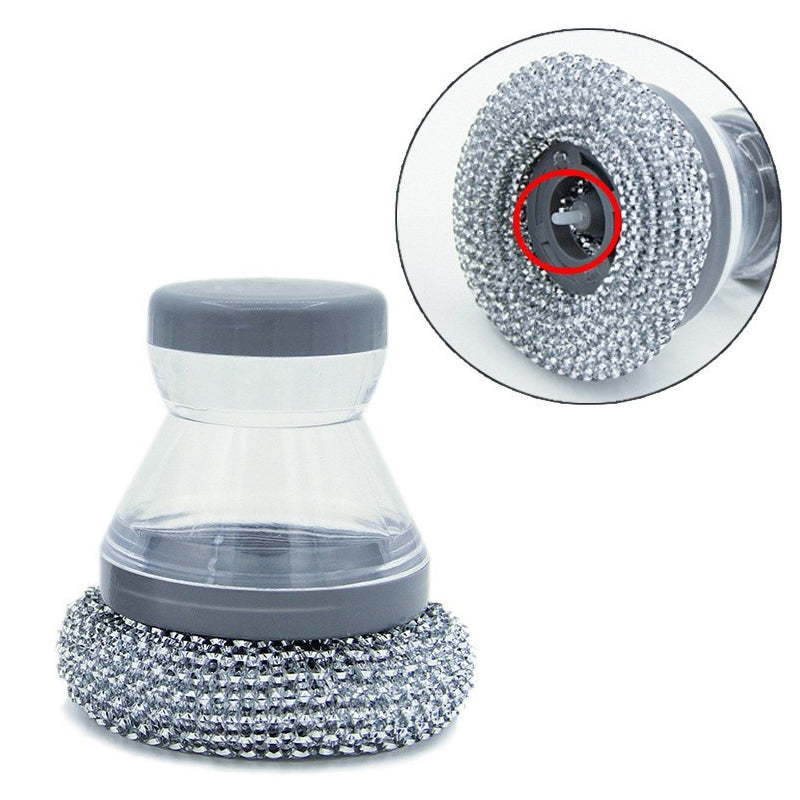 Brosse à récurer avec distributeur de liquide vaisselle et tête amovible en PET