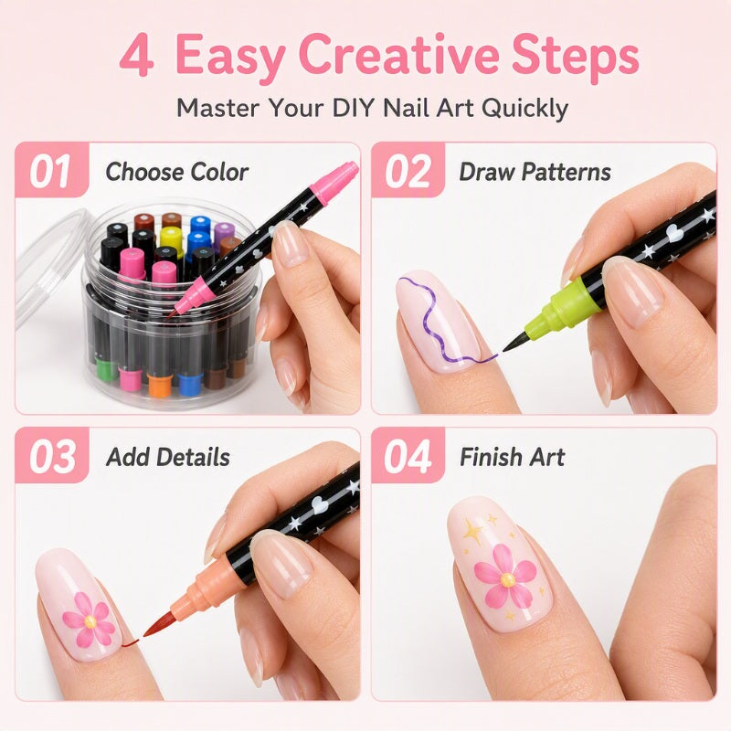 💅 Stylos de nail art double face, 24 couleurs, pour une manucure à faire soi-même