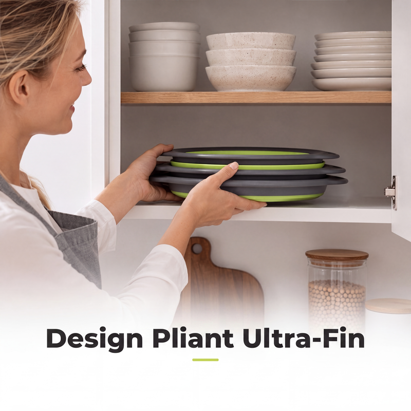 📢 50% de Réduction – Lot de 3 Passoires Pliables avec Base d'Égouttage, Égouttoir Cuisine Gain de Place pour Fruits et Pâtes