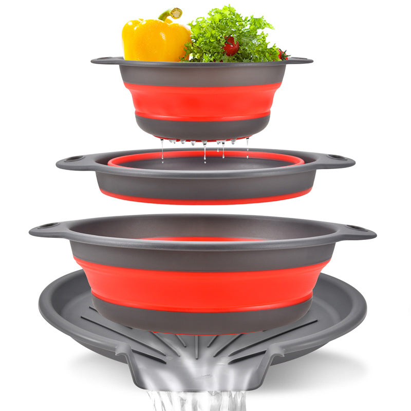 📢 50% de Réduction – Lot de 3 Passoires Pliables avec Base d'Égouttage, Égouttoir Cuisine Gain de Place pour Fruits et Pâtes