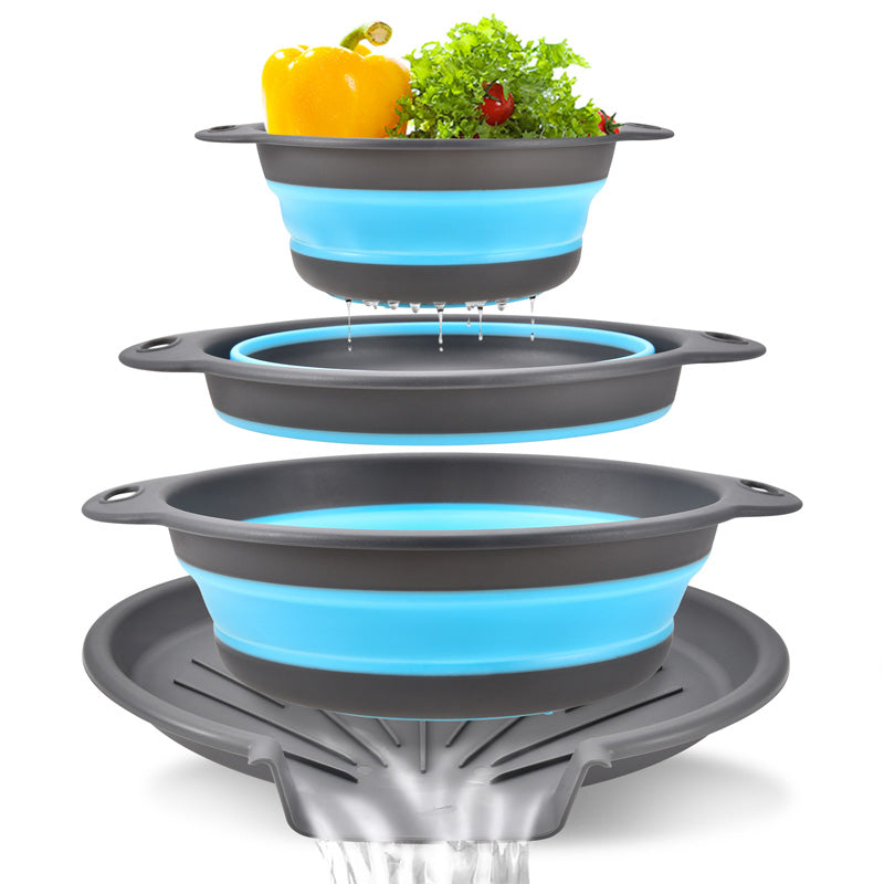 📢 50% de Réduction – Lot de 3 Passoires Pliables avec Base d'Égouttage, Égouttoir Cuisine Gain de Place pour Fruits et Pâtes