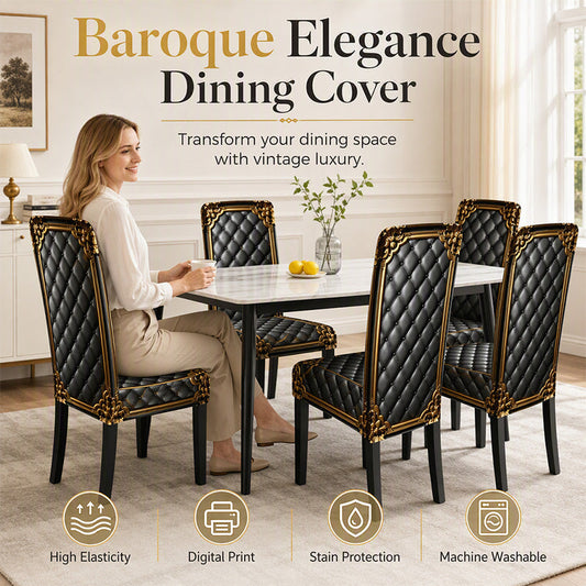 🪑 50 % DE RÉDUCTION POUR UNE DURÉE LIMITÉE ! ✨ Housse de chaise extensible et lavable – Imprimé baroque doré, tissu élastique haute densité ✨
