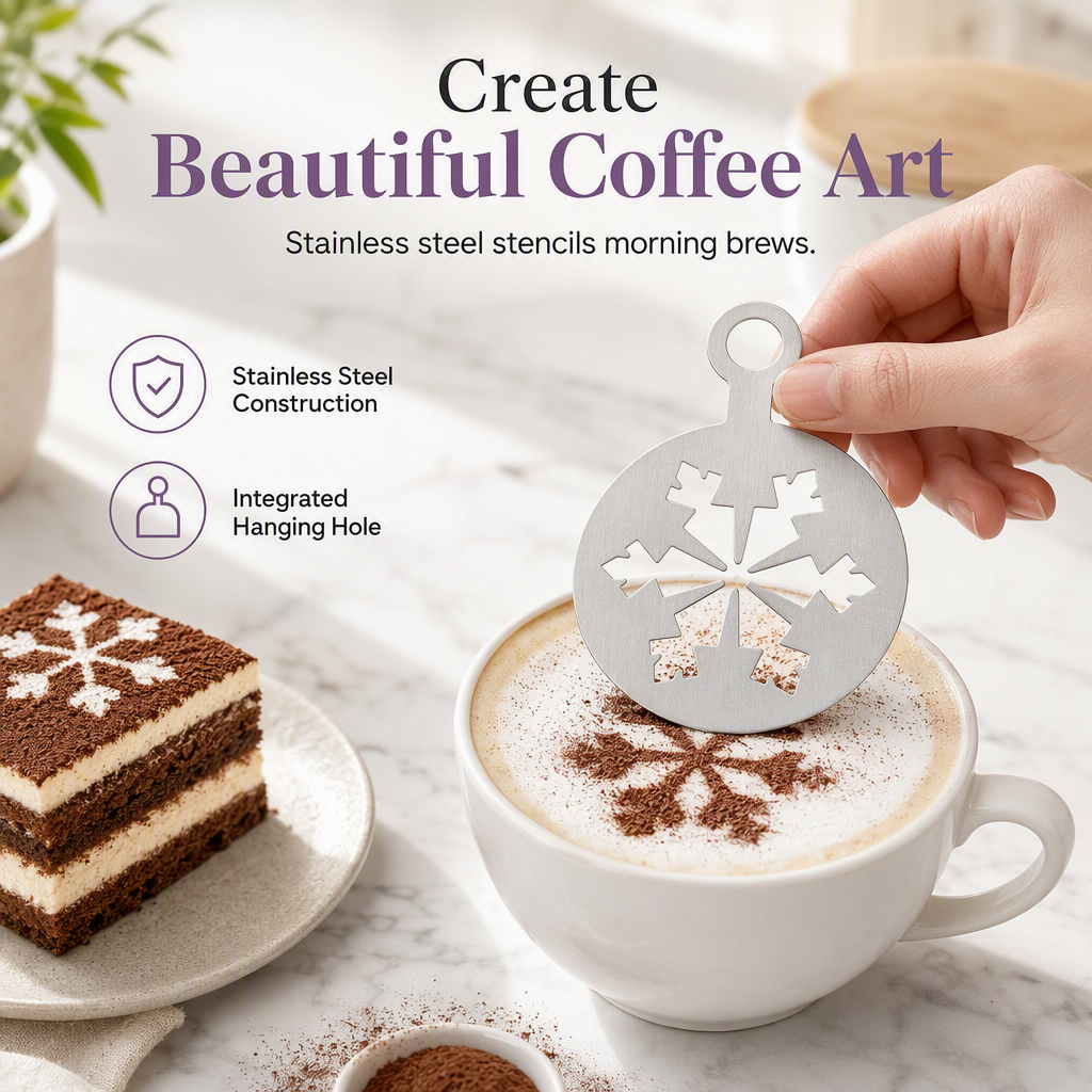 ☕ Pochoir en acier inoxydable pour le « latte art » – Moule de précision pour saupoudrage 🍰