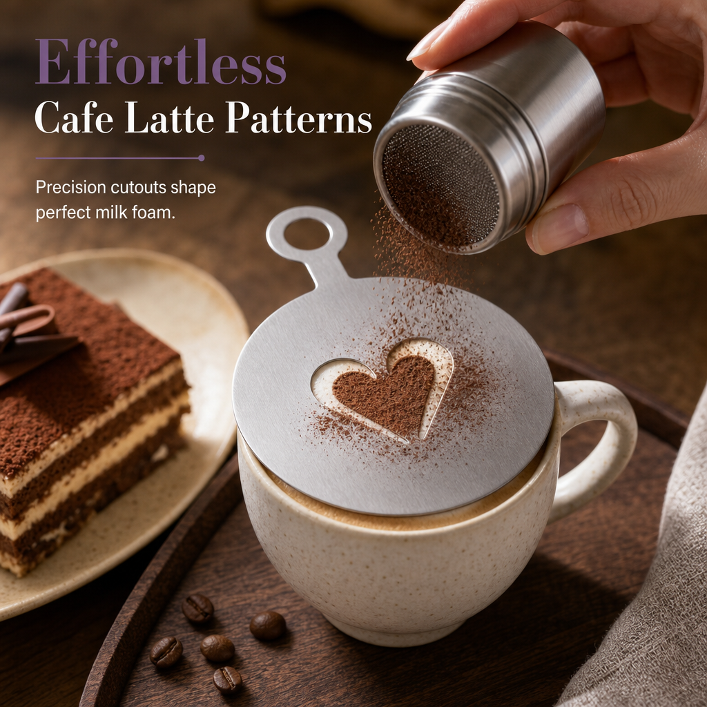 ☕ Pochoir en acier inoxydable pour le « latte art » – Moule de précision pour saupoudrage 🍰