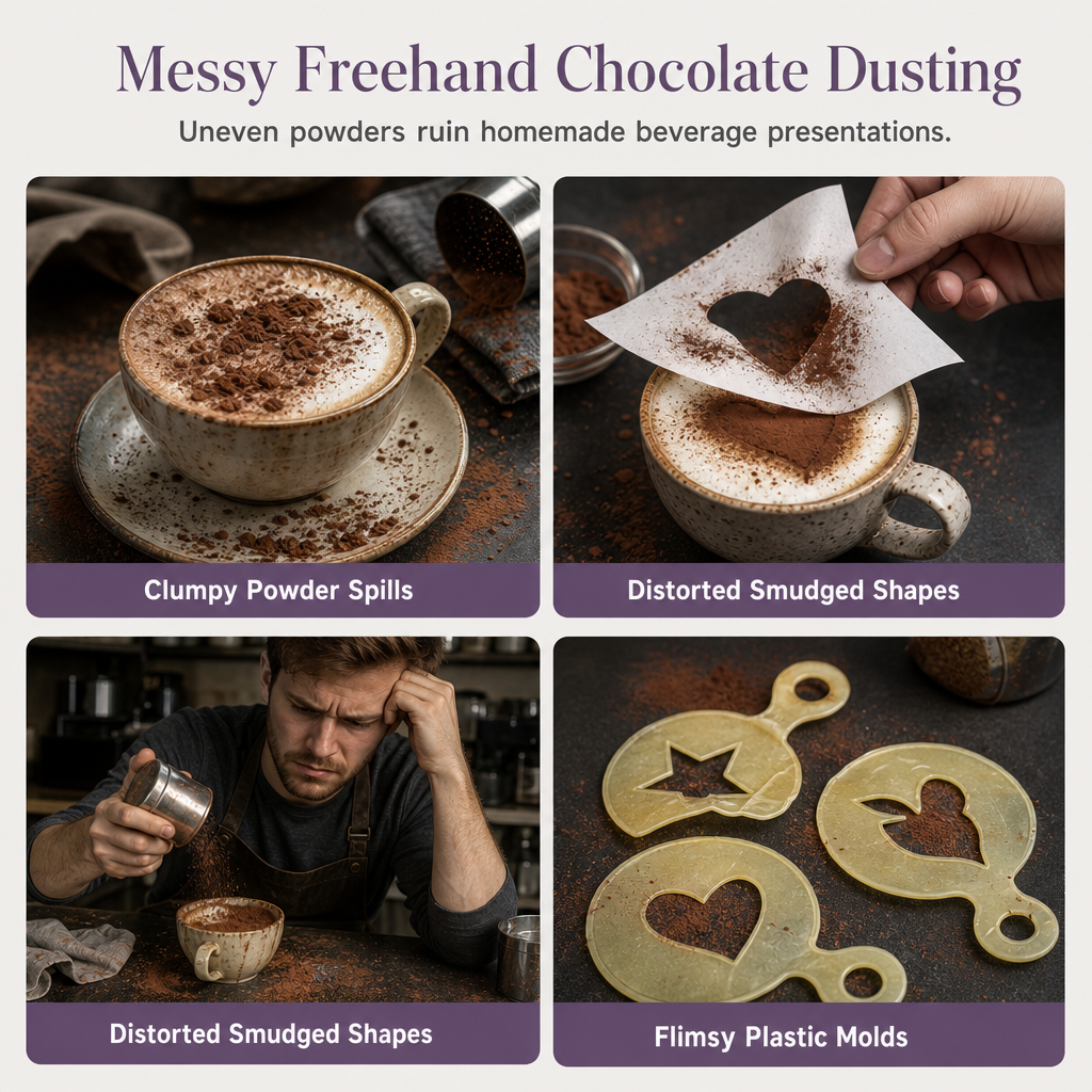 ☕ Pochoir en acier inoxydable pour le « latte art » – Moule de précision pour saupoudrage 🍰