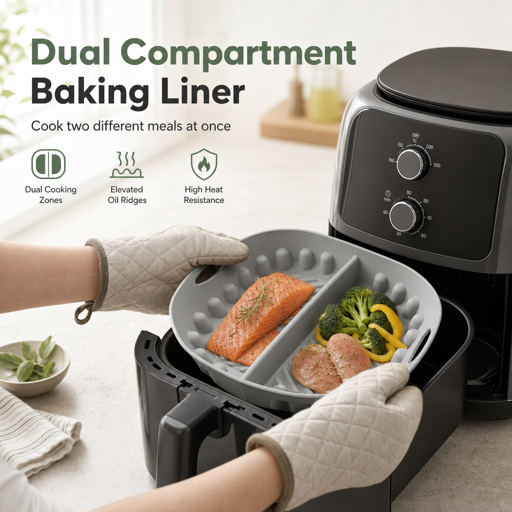 Doublure en silicone réutilisable avec compartiments pour friteuse à air chaud
