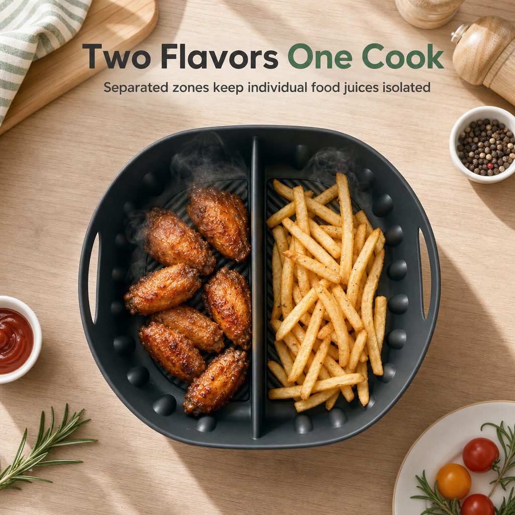 Doublure en silicone réutilisable avec compartiments pour friteuse à air chaud