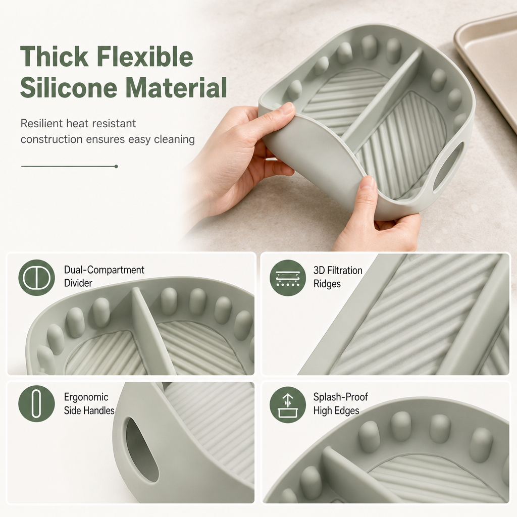 Doublure en silicone réutilisable avec compartiments pour friteuse à air chaud