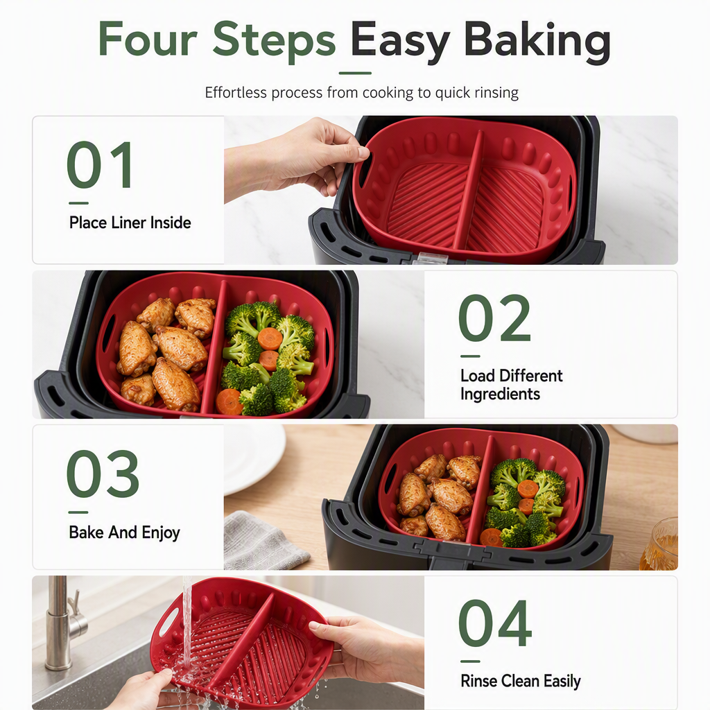 Doublure en silicone réutilisable avec compartiments pour friteuse à air chaud