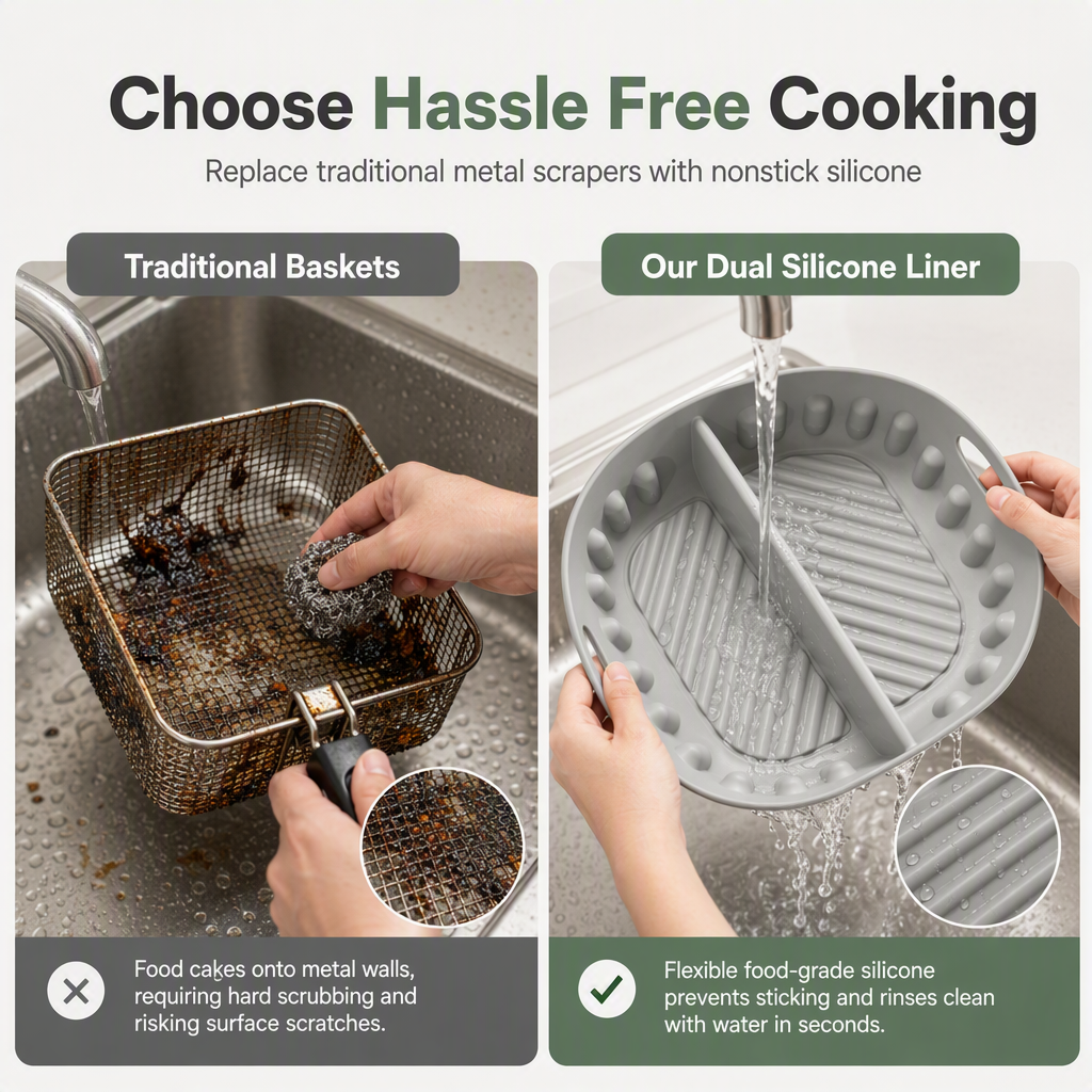 Doublure en silicone réutilisable avec compartiments pour friteuse à air chaud