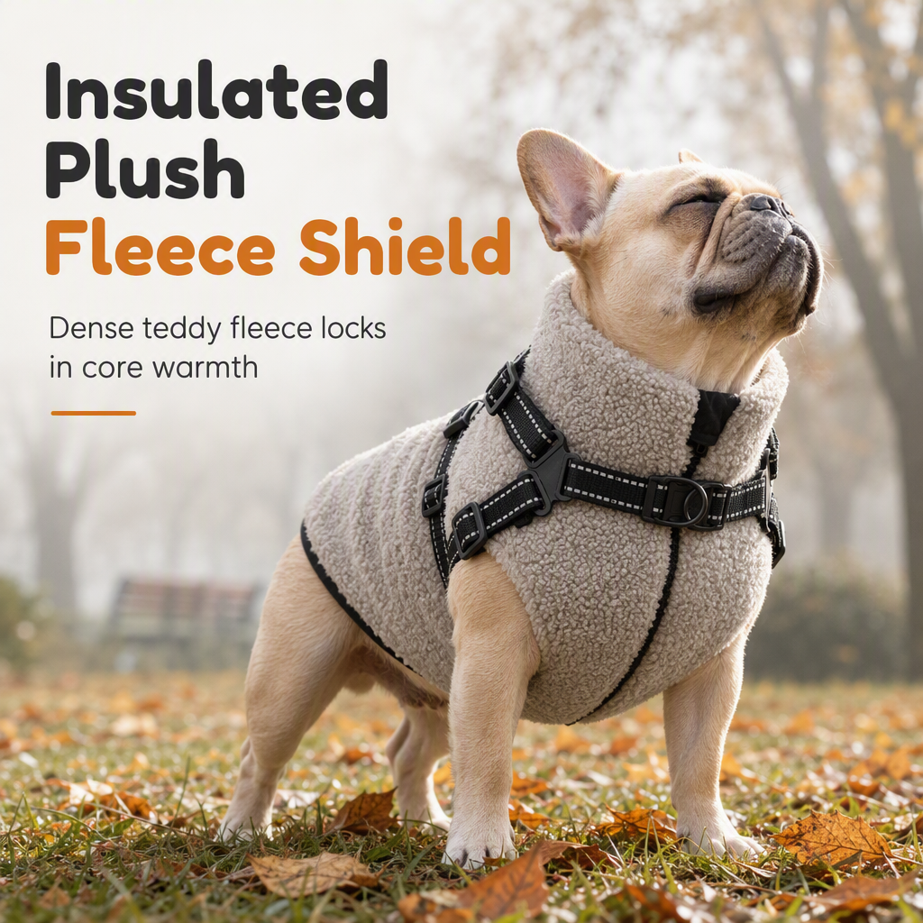 ⏳ OFFRE LIMITÉE : 50 % DE RÉDUCTION 💥 Manteau d'hiver chaud pour chien avec bandes réfléchissantes et harnais – Isolation en polaire Teddy moelleuse, harnais sécurisé à deux anneaux en D métalliques