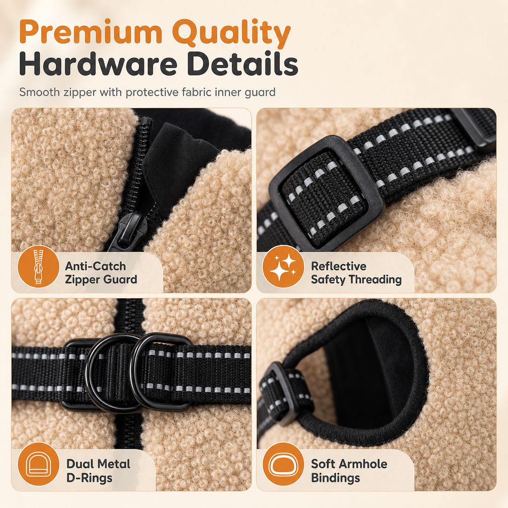 ⏳ OFFRE LIMITÉE : 50 % DE RÉDUCTION 💥 Manteau d'hiver chaud pour chien avec bandes réfléchissantes et harnais – Isolation en polaire Teddy moelleuse, harnais sécurisé à deux anneaux en D métalliques