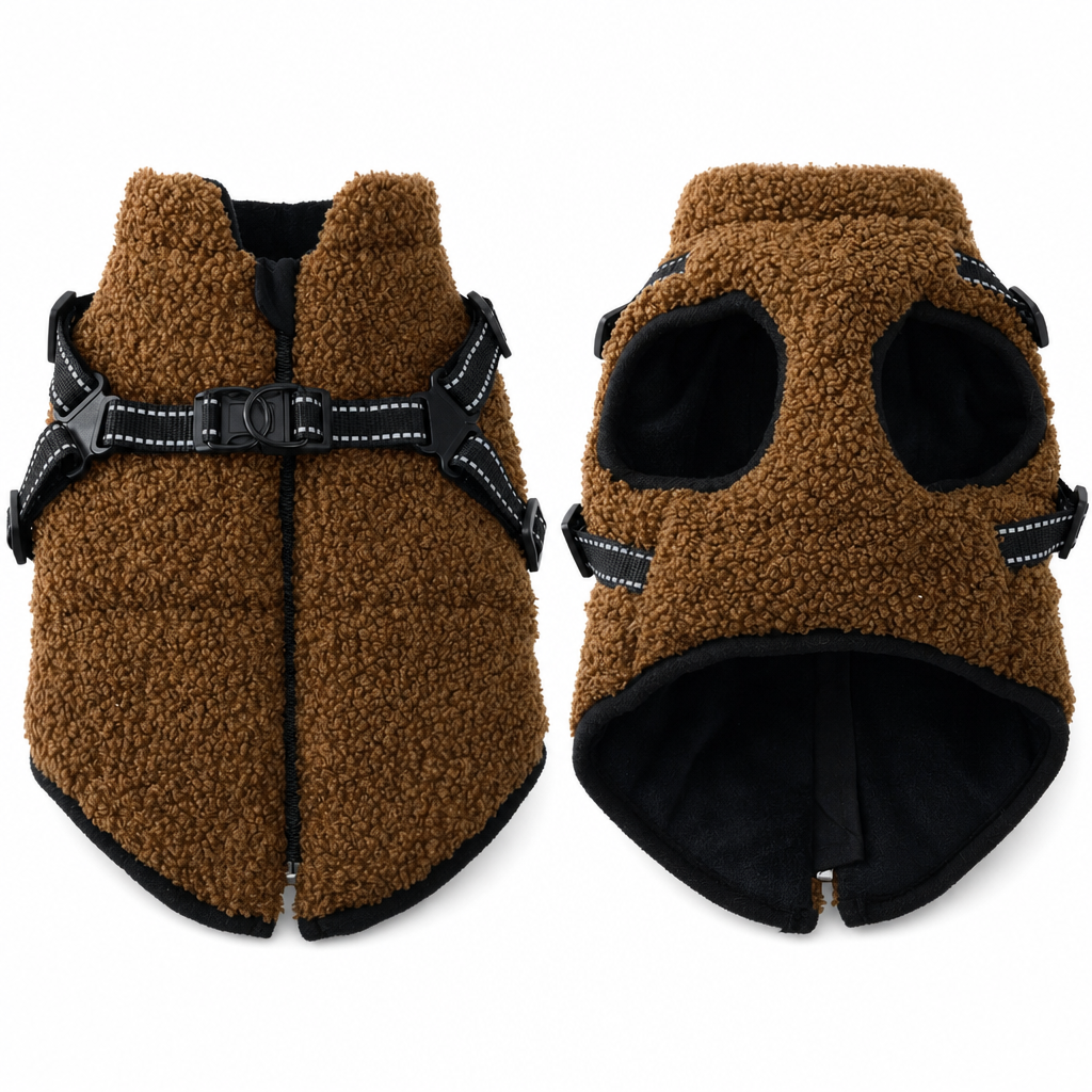 ⏳ OFFRE LIMITÉE : 50 % DE RÉDUCTION 💥 Manteau d'hiver chaud pour chien avec bandes réfléchissantes et harnais – Isolation en polaire Teddy moelleuse, harnais sécurisé à deux anneaux en D métalliques
