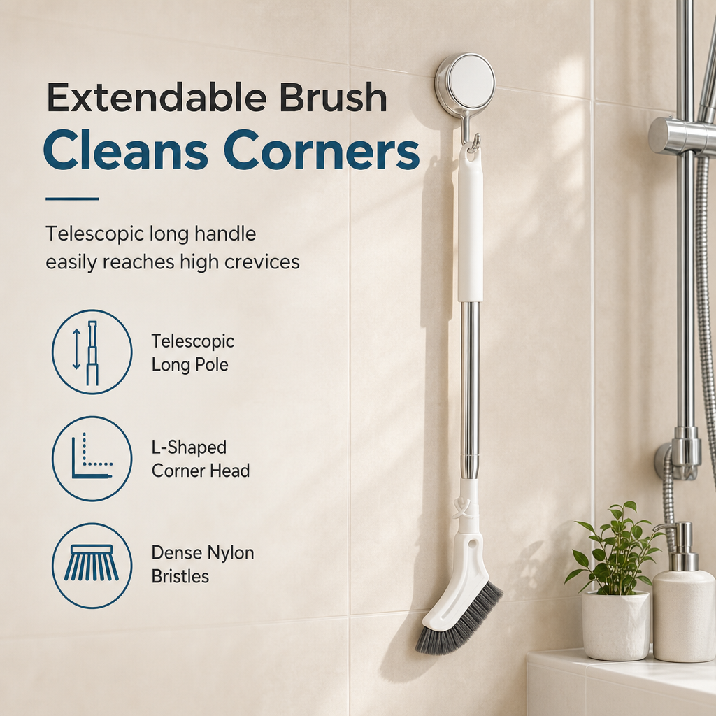 Brosse à récurer multifonctionnelle à long manche télescopique
