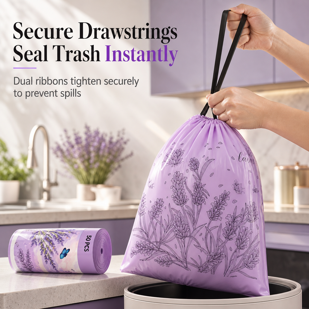 Sac poubelle à motif extra-épais, sans déchirures, avec cordon de serrage