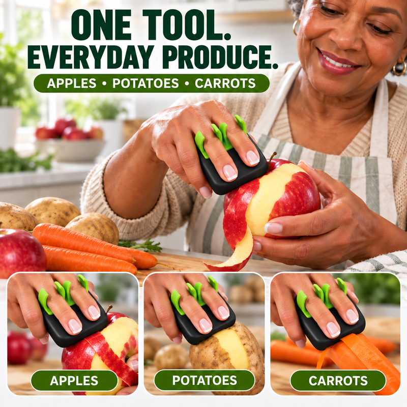 Éplucheur ergonomique à deux doigts pour fruits et légumes