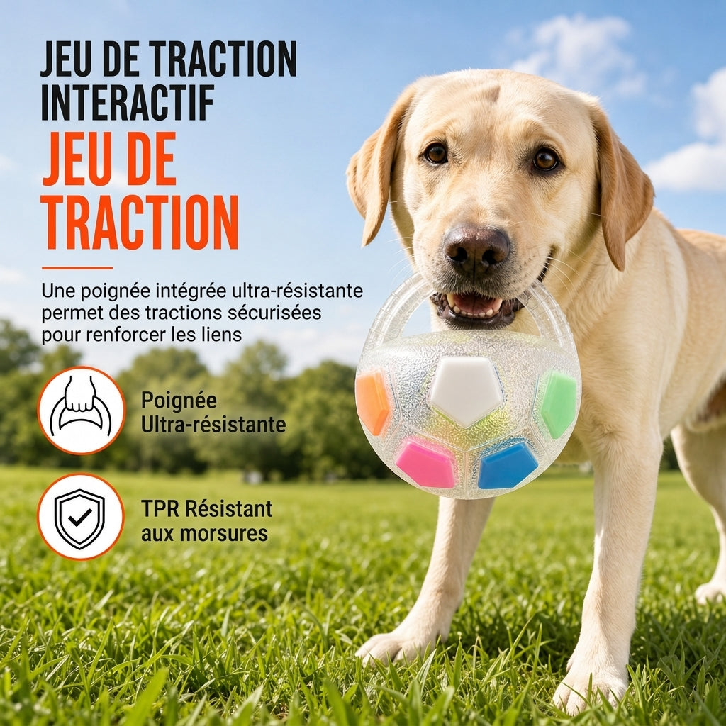 Balle de foot interactive pour chien avec poignées de préhension