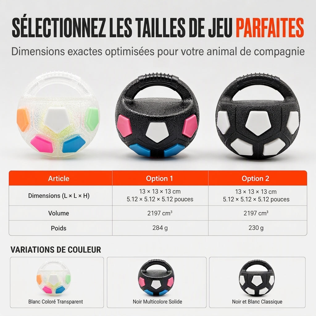 Balle de foot interactive pour chien avec poignées de préhension