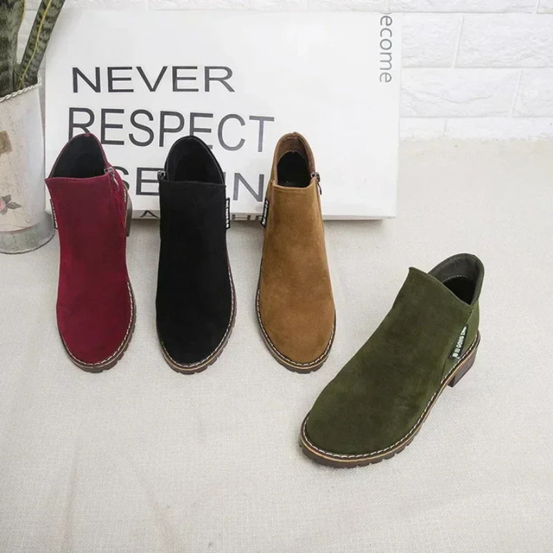 Bottines à talon bas et fermeture à glissière sur le côté pour femme