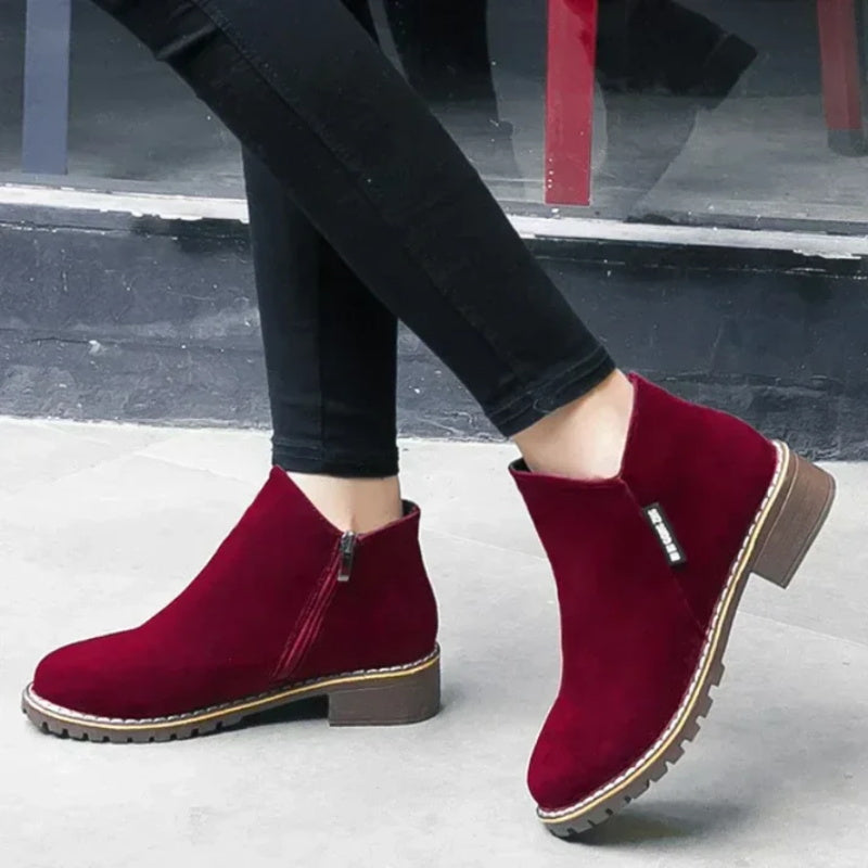 Bottines à talon bas et fermeture à glissière sur le côté pour femme