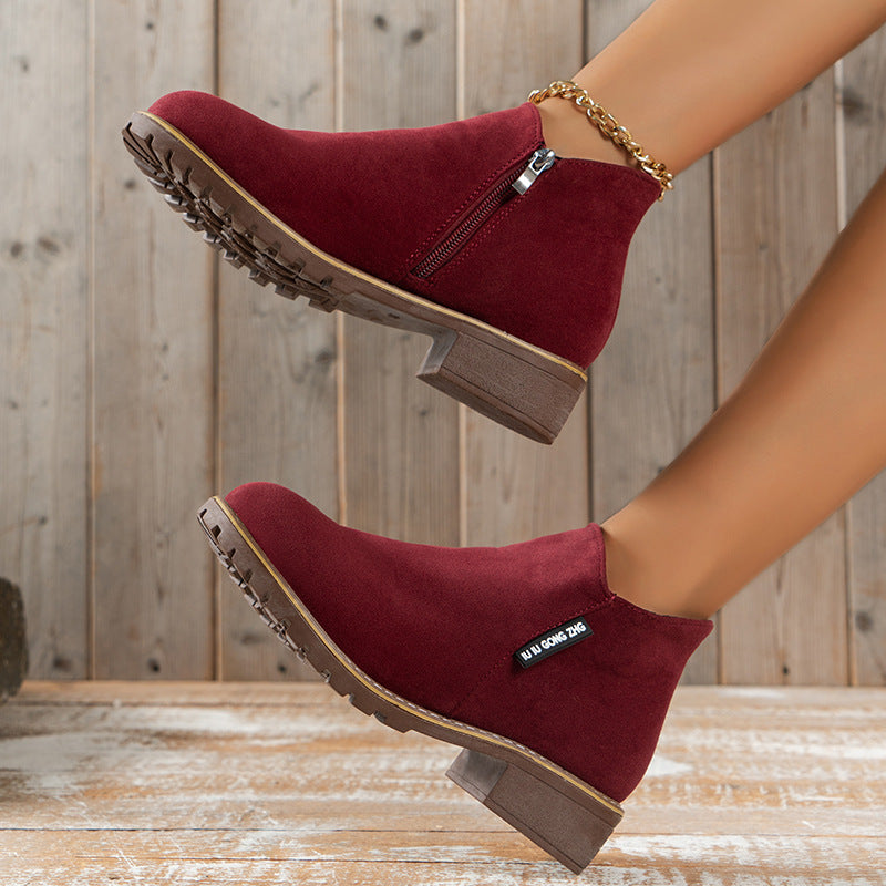 Bottines à talon bas et fermeture à glissière sur le côté pour femme